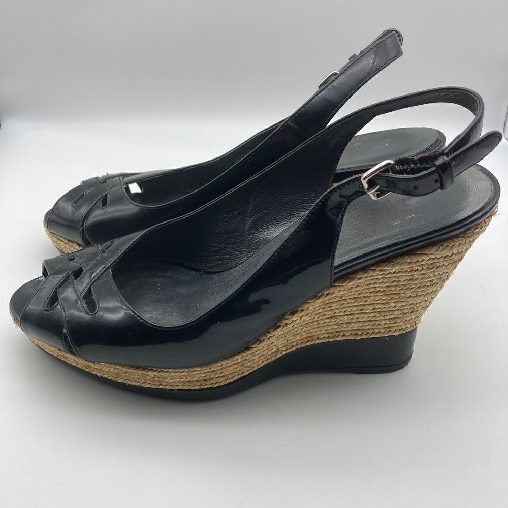 Stuart Weitzman Black Patent  Leather Wedge Platform Sandals Size 9,5